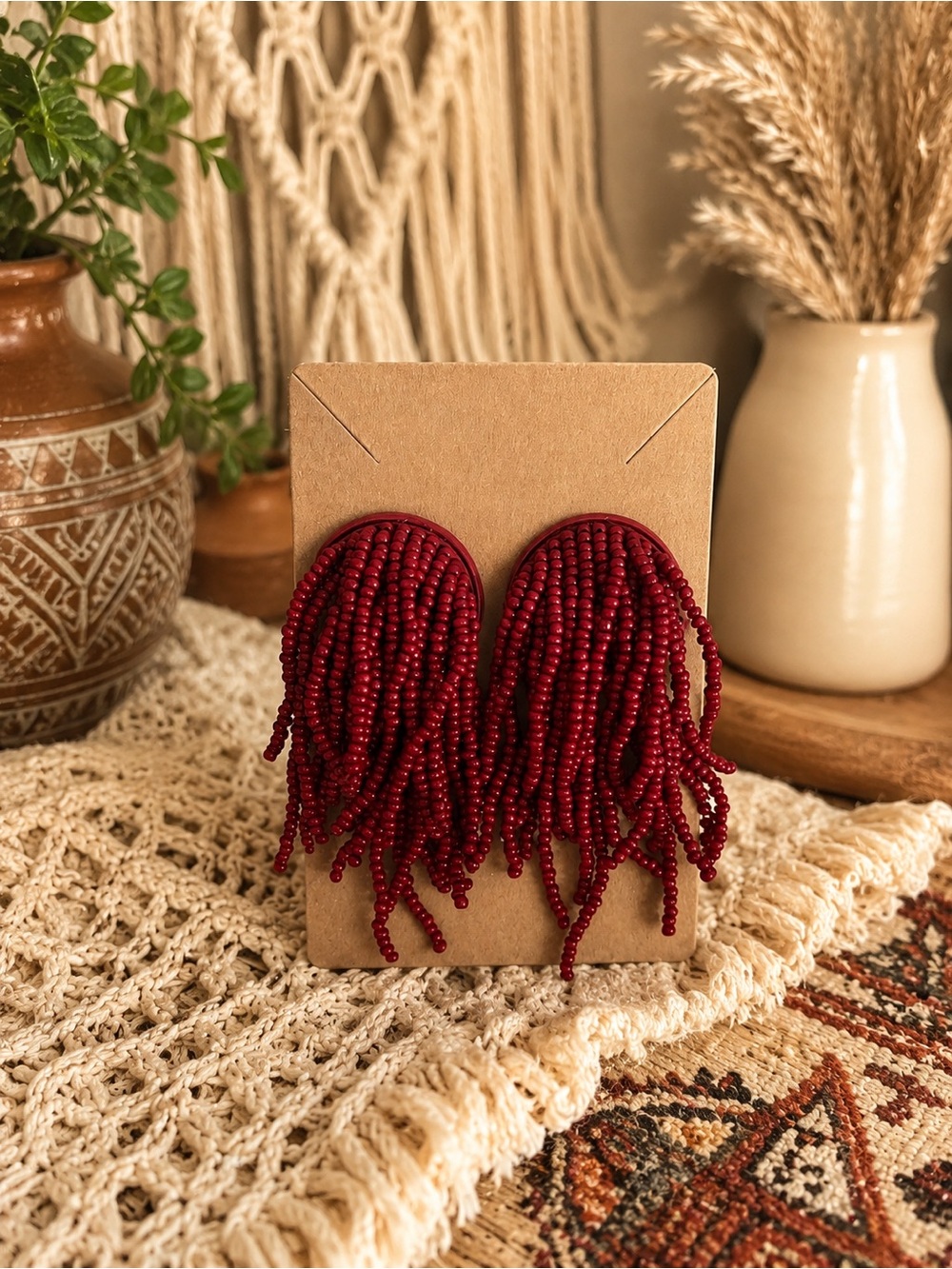 SugarFix Red Beaded Fringe Earrings - Women Jewelry Earrings